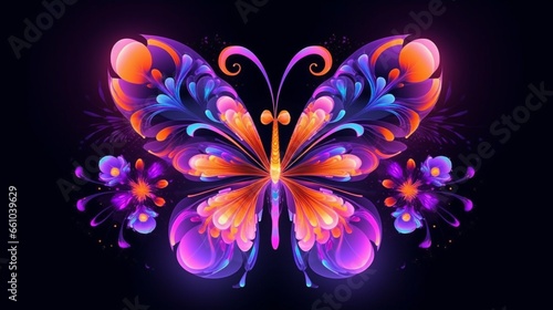 Vector neon butterfly flower dynamic composition and.Generative AI