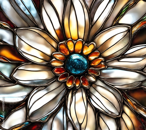 Bright colored flower, abstract painting in stained glass style