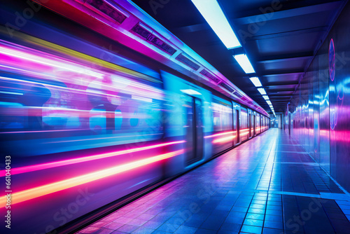 Subway station with a motion blurred high speed train passing by © Adrian Grosu