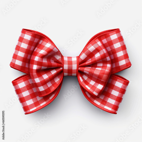 Realistic gingham checkered party gift bow decoration against a white background