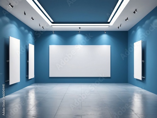 Empty Blue Room With Blank Poster