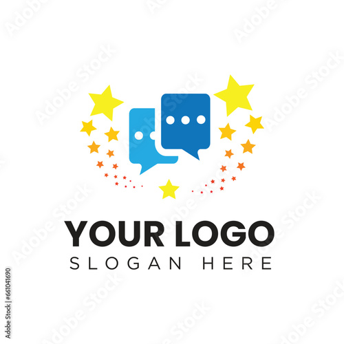 a logo of two talk bubble with stars 