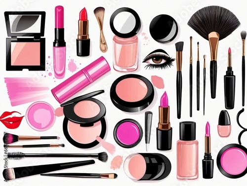 Makeup Set With Pink And Black Cosmetics