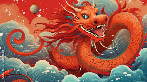 Chinese Zodiac Year of the Dragon Illustration created with Generative AI tecnology.