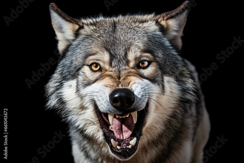 photo of a wolf opening its mouth photo
