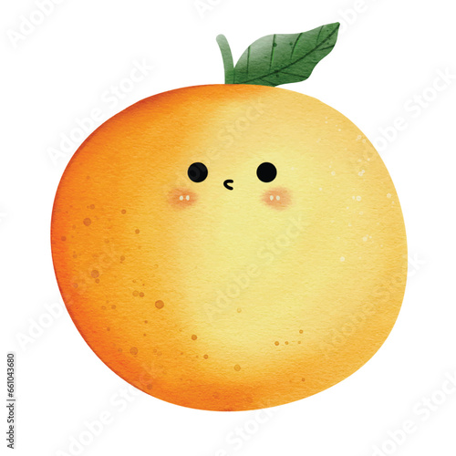 Watercolor illustration of cute orange fruit characters