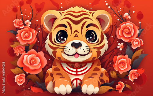 Chinese Zodiac Year of the Tiger Illustration  created with Generative AI tecnology.