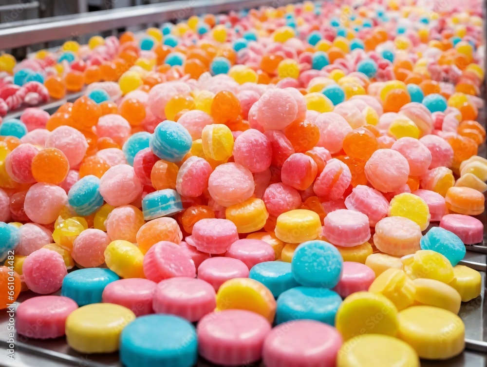 A Bunch Of Colorful Candy Candys On A Convey A Bunch Of Colorful Candy Candys On A Convey