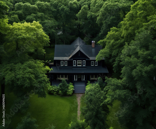 Secluded Sanctuary: A Black Wooden House in a Dense Forest,house in the forest,house in the woods © Moon