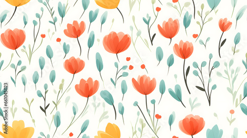 Illustration flower on white background, seamless pattern, Generative Ai