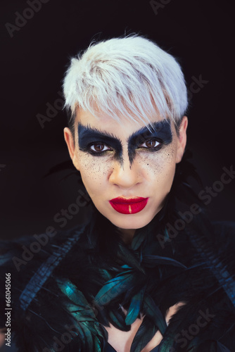 Woman Black Feathers Fashion Makeup Short Hair