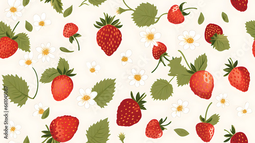 seamless pattern with strawberry, illustration, Generative Ai