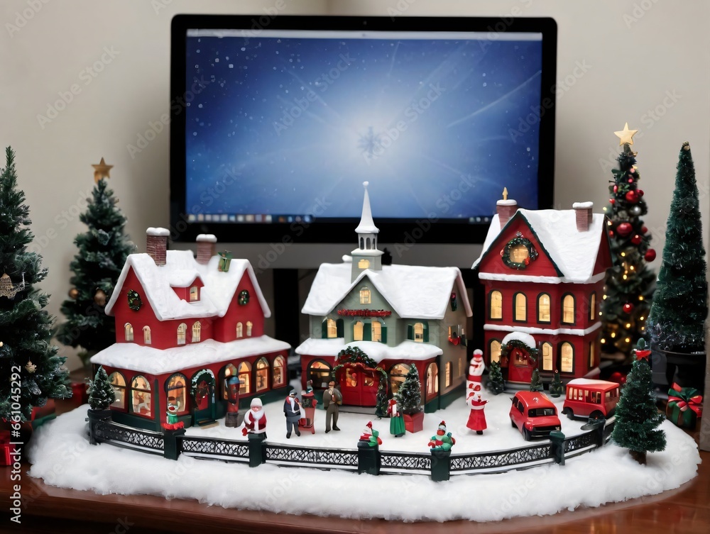 A Christmas Village With A Tv And A Christmas Tree