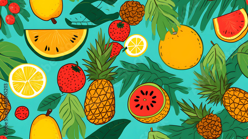fruit seamless pattern, Generative Ai
