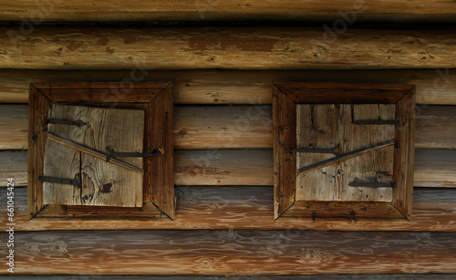 Old wooden window in a village house