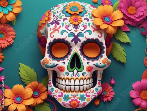 A Skull With Colorful Flowers On It