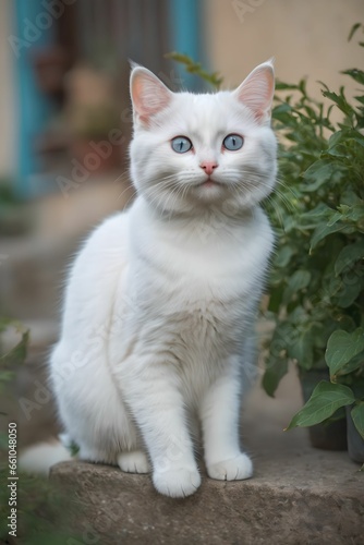The cute smile of the white kitten. a picture of an animal with a cute expression. Generative AI