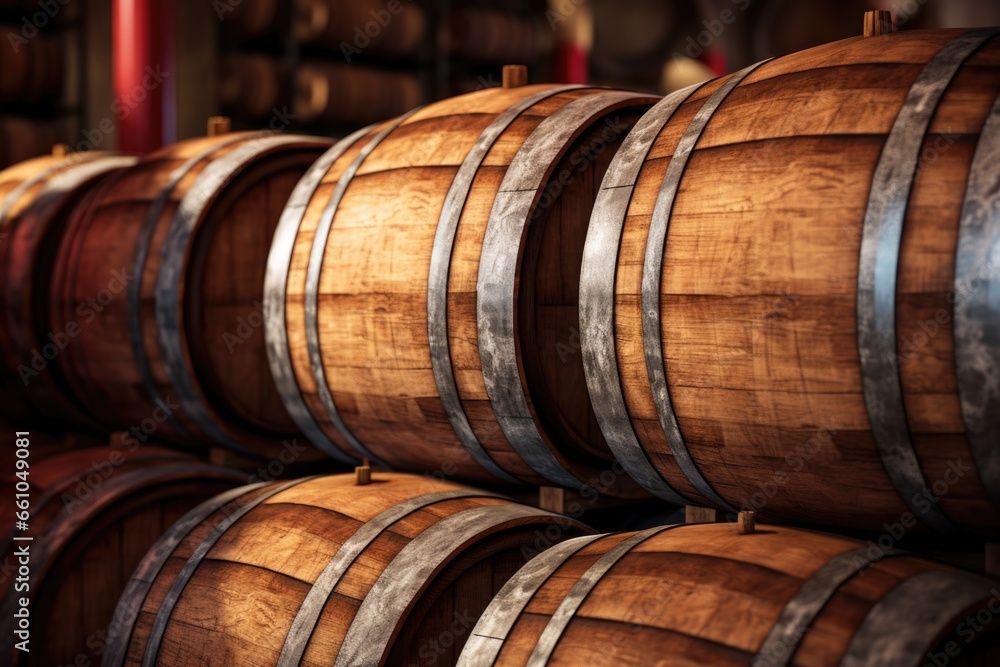 Stacked Wooden Barrels