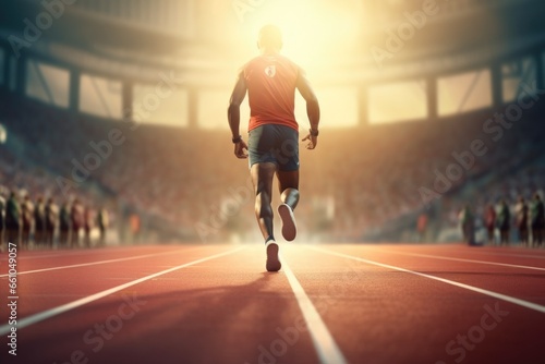Man Running on Stadium Track photo