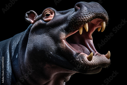 photo of a hippo opening its mouth