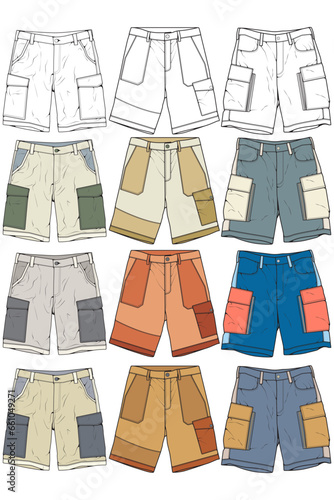 Modern Short pants coloring drawing vector, Modern short pants in a sketch style, training template vector, vector Illustration.