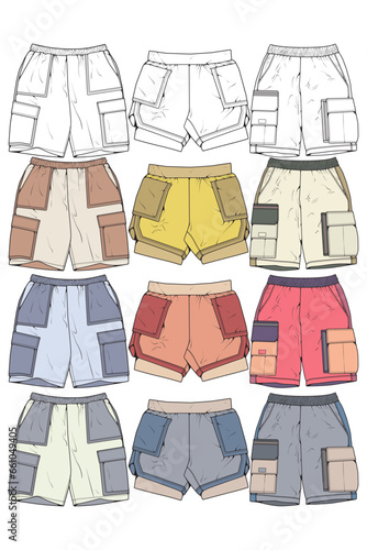 Modern Short pants coloring drawing vector, Modern short pants in a sketch style, training template vector, vector Illustration.