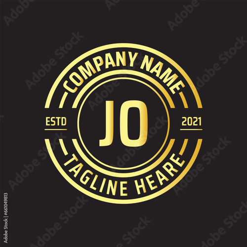 Professional simple Letter JO Circle Luxury Gold Color Vector Logo Template