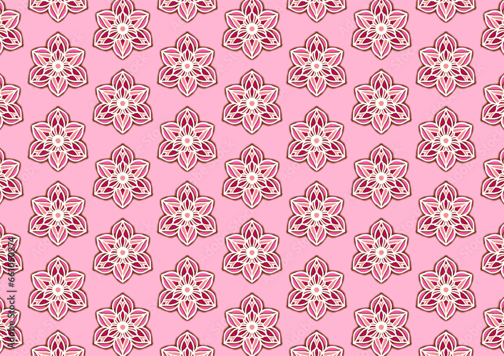 Pattern with pink petals geometric symmetry abstract tribal style retro vintage classic wallpaper backdrop template illustration decorative publication textile fabric pattern cloth rug tile