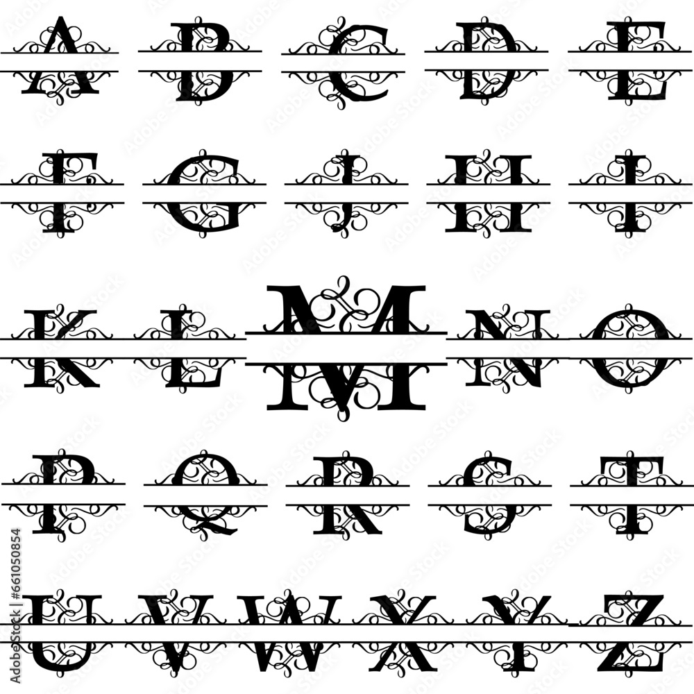 Split Regal Monogram Alphabet Letters Bundle Flourish Alphabet Split Split Regal Monogram Alphabet Letters Bundle Flourish Alphabet Split