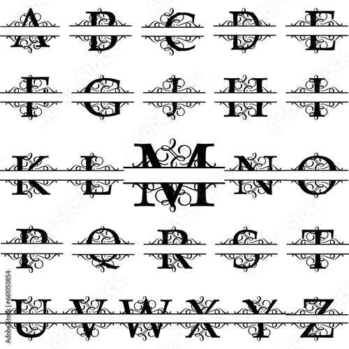 Split Regal Monogram Alphabet Letters ,Bundle,Flourish Alphabet, Split Letter ,Font Designs for Silhouette,A to Z Letters,Fancy Letters Split Monogram ,Family Name Frame A-Z
