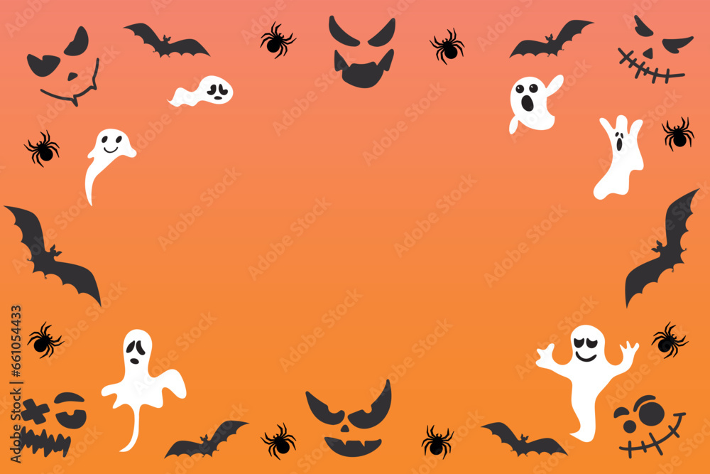 Festive background. Happy Halloween banner. Illustration with bats, ghosts and spiders. Vector illustration Festive background. Happy Halloween banner. Illustration with bats, ghosts and spiders. Vector illustration