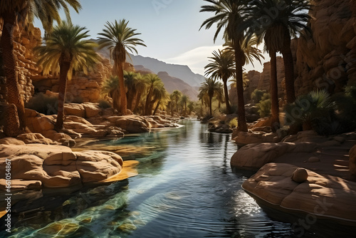 Oasis in middle of desert. landscape view. © mitarart