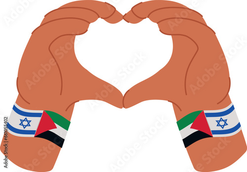 palestinian and israeli hands forming heart