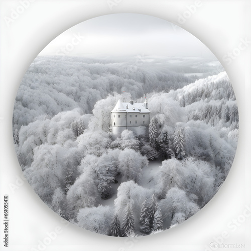 landscape with snow covered french castle