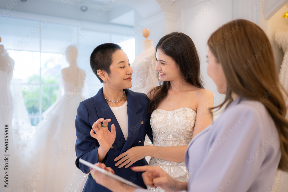 LGBT couples are choosing wedding gowns, with designers advising them on how to make them suitable and lovely for the bride. LGBT couples are choosing wedding gowns, with designers advising them on how to make them suitable and lovely for the bride.