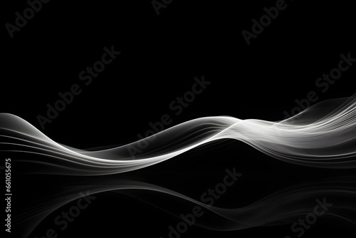 Flowing white lines create a wave pattern against a black background