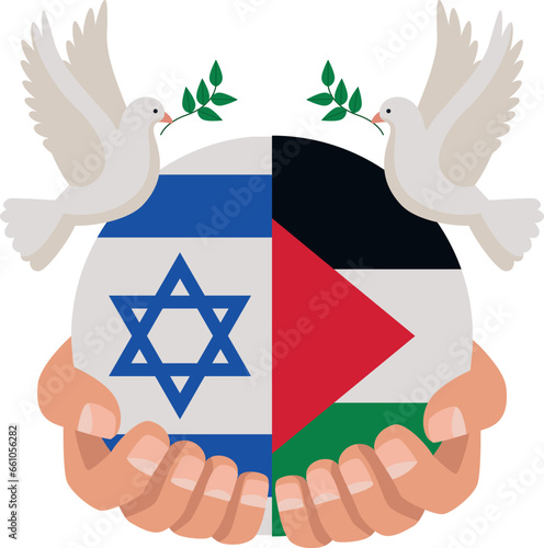 palestine and israel flags with peace doves