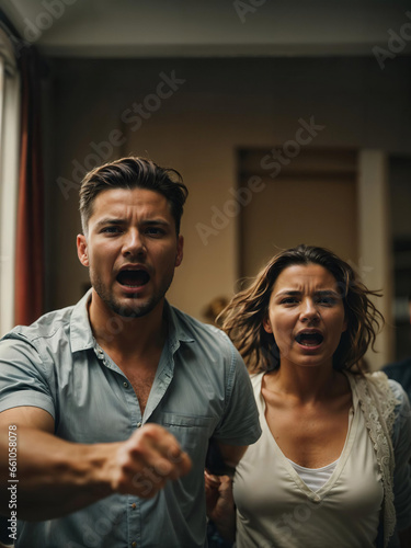 Couple displaying intense anger, divorce concept, relationship breakdown, emotional conflict,  couple, intense anger, divorce, relationship breakdown, Generative AI