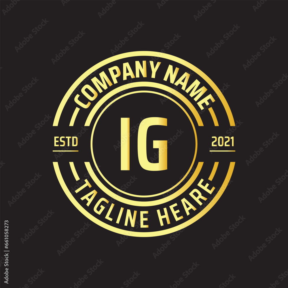 Professional simple Letter IG Circle Luxury Gold Color Vector Logo Template