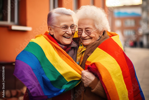embrace between two elderly gray-haired women, both lesbians,