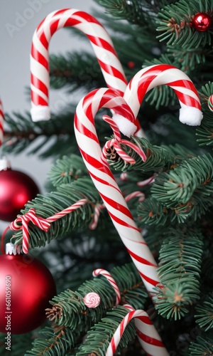 Photo Of Christmas Pine Tree Adorned With Candy Canes