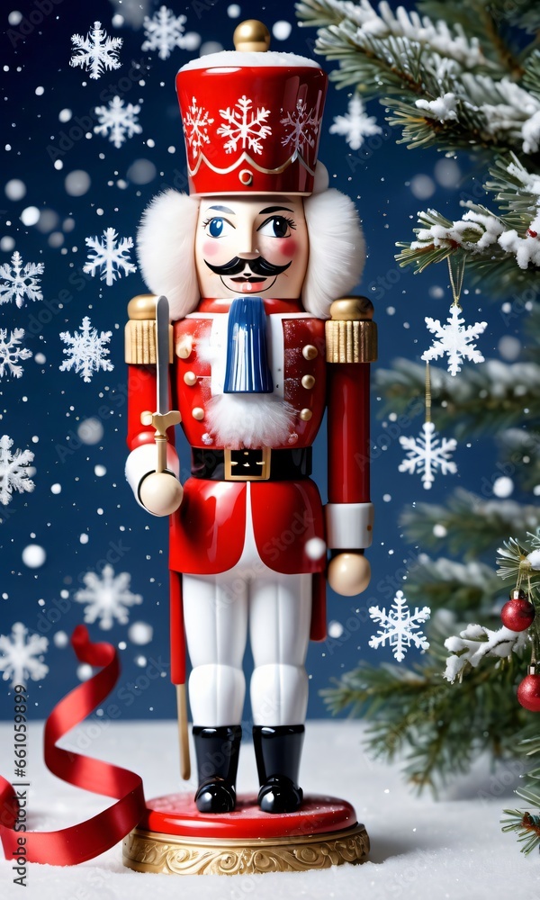 Photo Of Christmas Snowflakes Falling On A Nutcracker Photo Of Christmas Snowflakes Falling On A Nutcracker