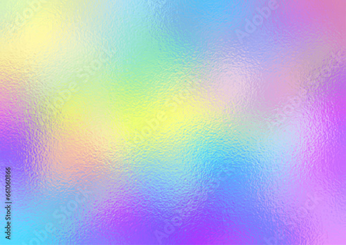 Colorful iridescent holographic foil texture, vector illustration with pastel unicorn rainbow background, pastel color glass for screen and design.