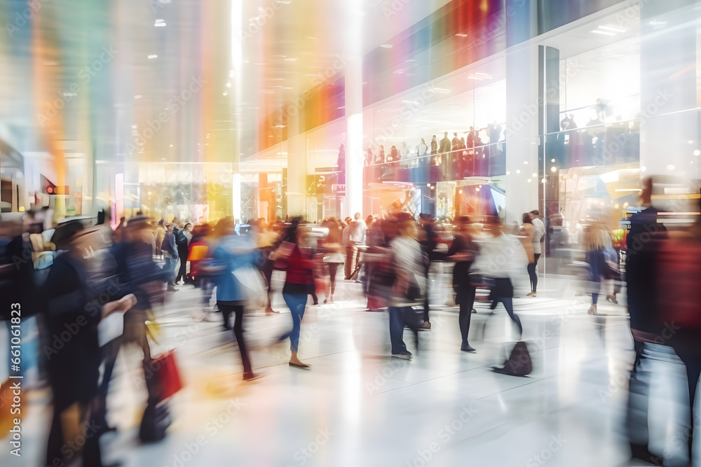Blurred motion of people walking in a brightly lit modern mall Blurred motion of people walking in a brightly lit modern mall