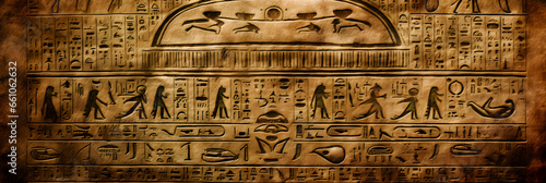 Egyptian hieroglyphs, Egypts people worship aliens UFO flying saucers. Generation AI.