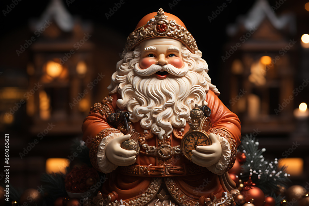 Fototapeta premium Good old Santa Claus having a rest in next to the fireplace and Christmas tree.