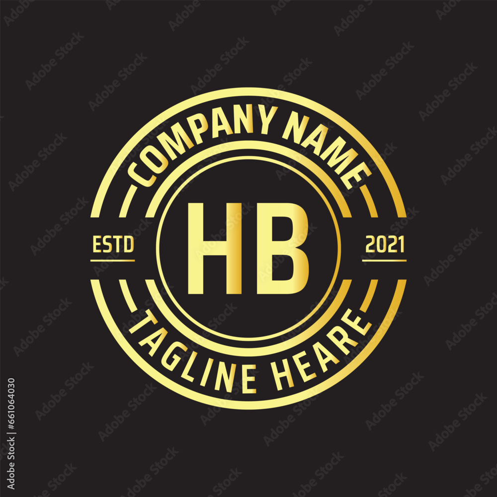Professional simple Letter HB Circle Luxury Gold Color Vector Logo Template