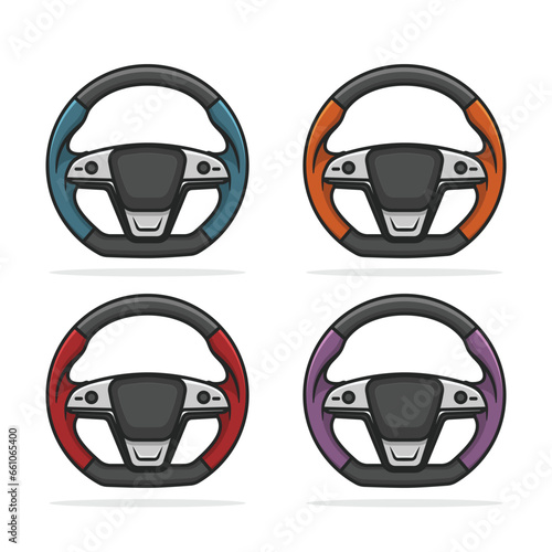 Set of car cartoonish outline luxury steering wheel vector illustration design