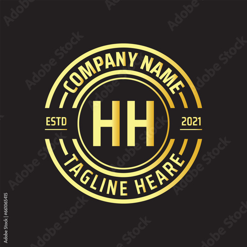 Professional simple Letter HH Circle Luxury Gold Color Vector Logo Template