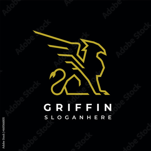 Premium Griffin Mythical Logo. Emblem mascot Line Vector Design